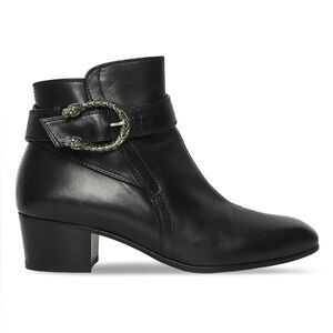 GUCCI Dionysus Elizabeth Ankle Boot Black Leather Snake Hardware Size 37.5